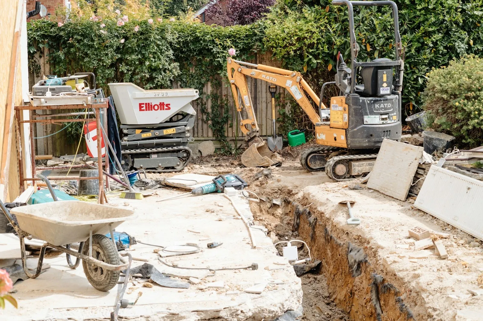 Garden excavation for underground drainage repairs