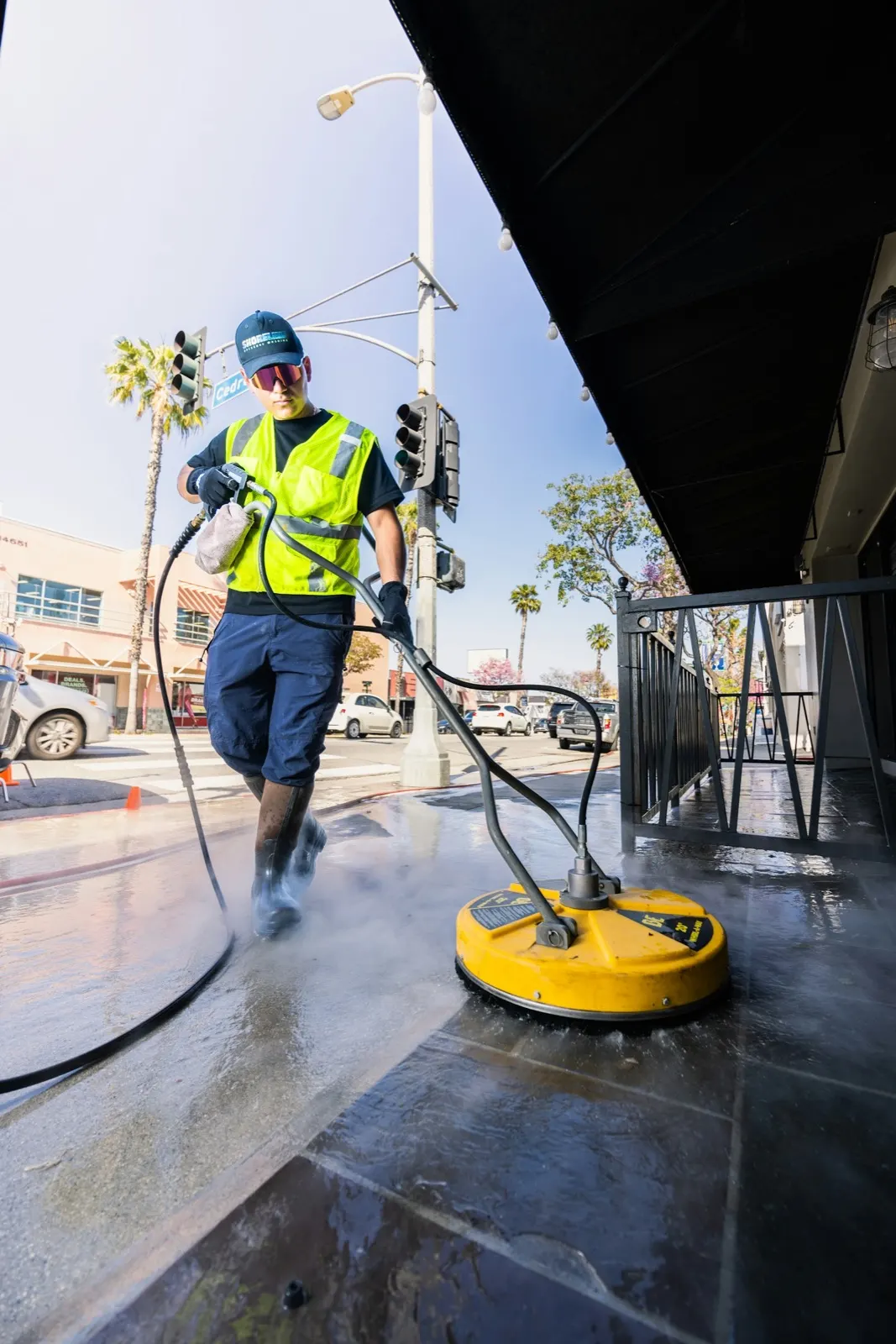 High pressure drain jetting on a street