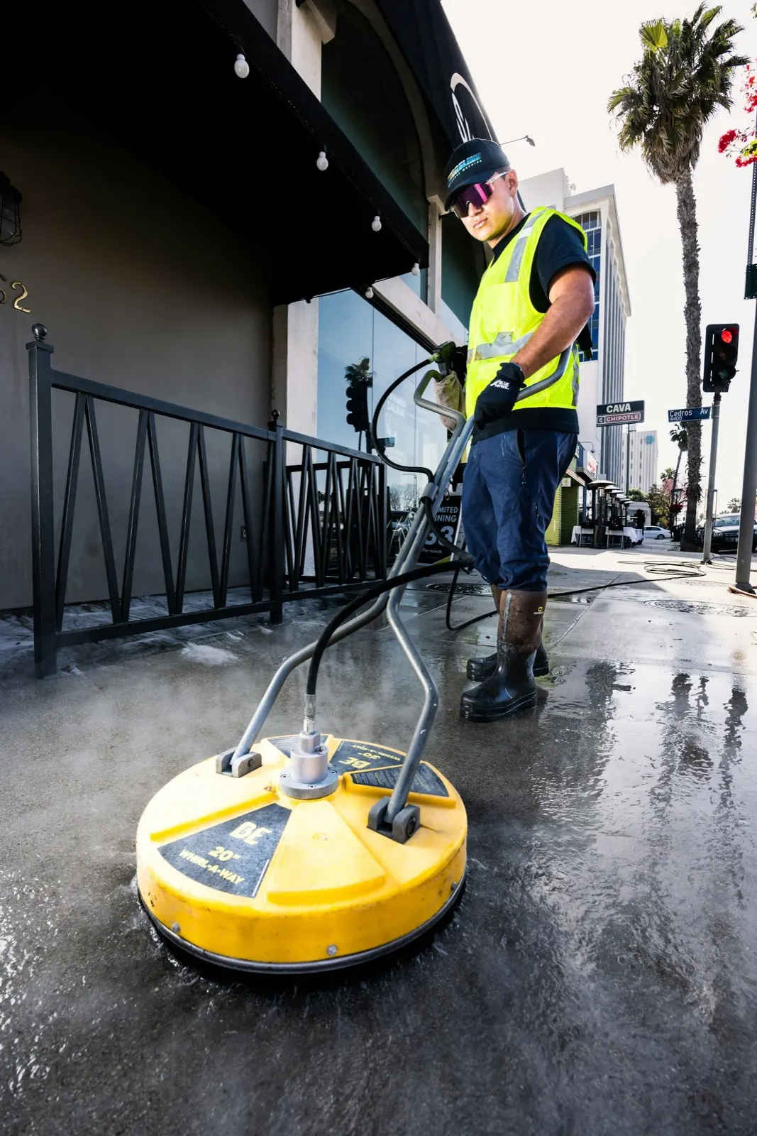 Drain jetting equipment used to clear a street drain