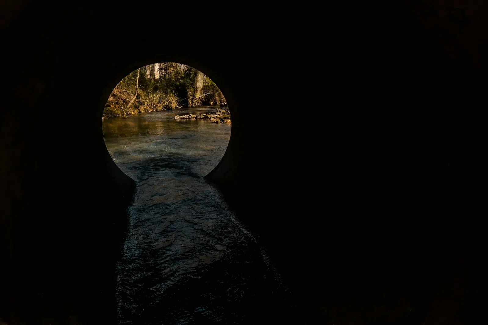 View inside an underground drainage pipe