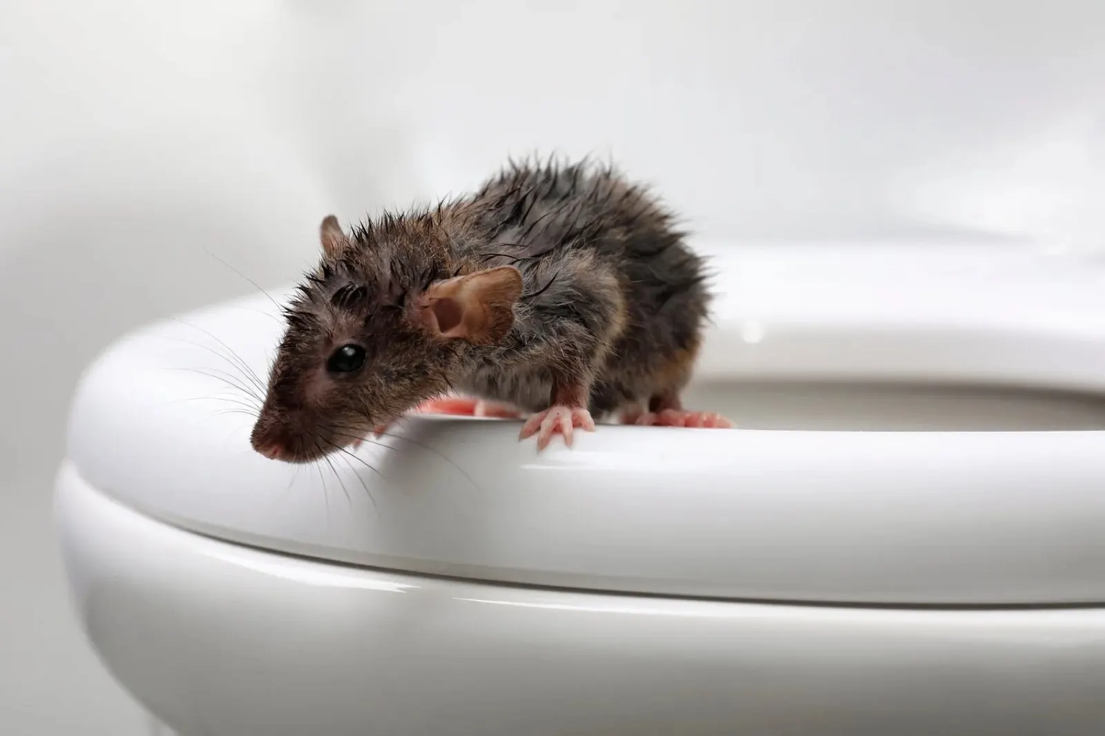 Rat entering a toilet through the drainage system
